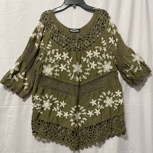Olive Green Floral Crochet blouse